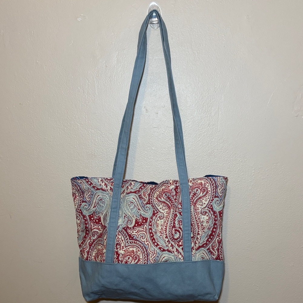 Blue Logo Pattern Tote Bag with Gray Straps - Picture 2 of 2